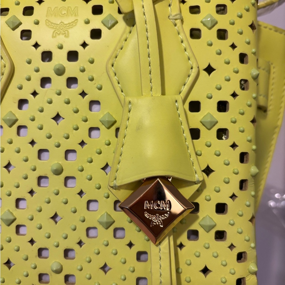 MCM Yellow Mini Bag with Geometric Perforations - Picture 3 of 10